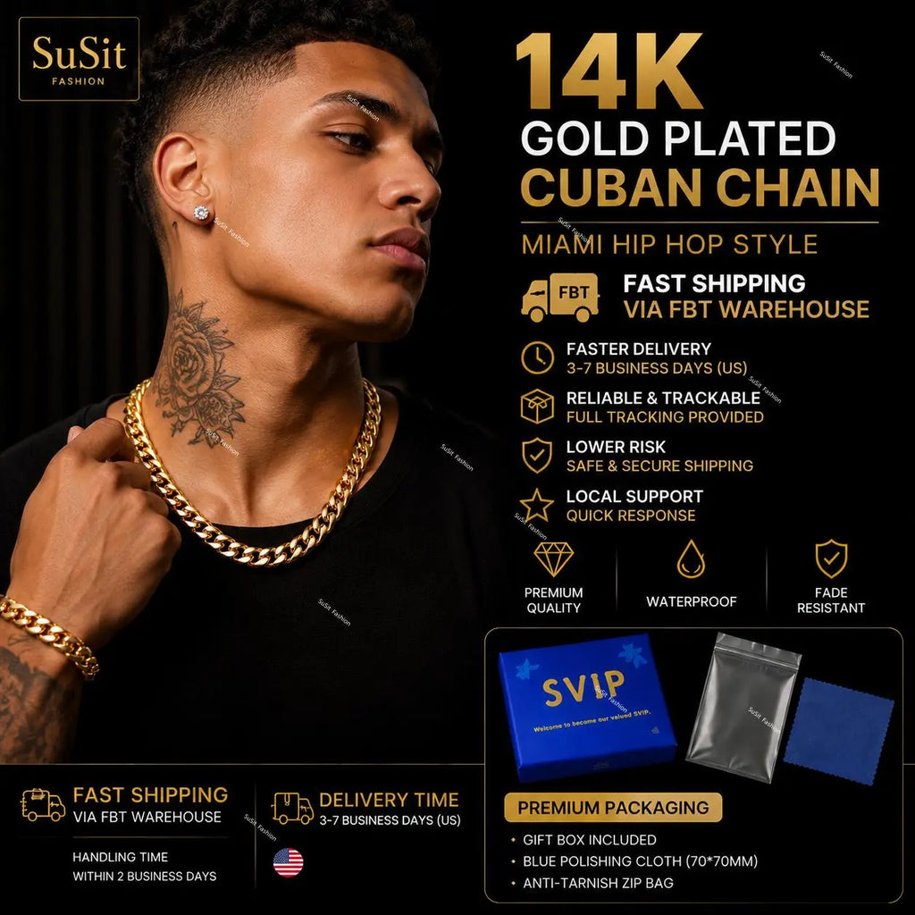 Men’S 14K Gold Cuban Link Chain Necklace – Miami Hip Hop Thick Gold Chain, Waterproof & Fade Resistant Statement Jewelry for Street Style