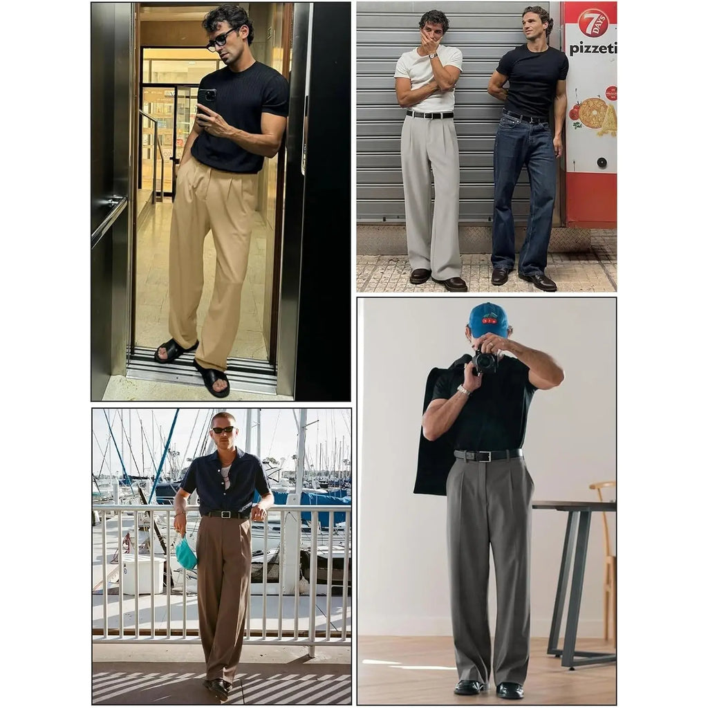 Runcati Mens Baggy Dress Pants Old Money Pleated 30"/32" Casual Wide Leg Slacks Relaxed Fit Lightweight Work Business Trouser