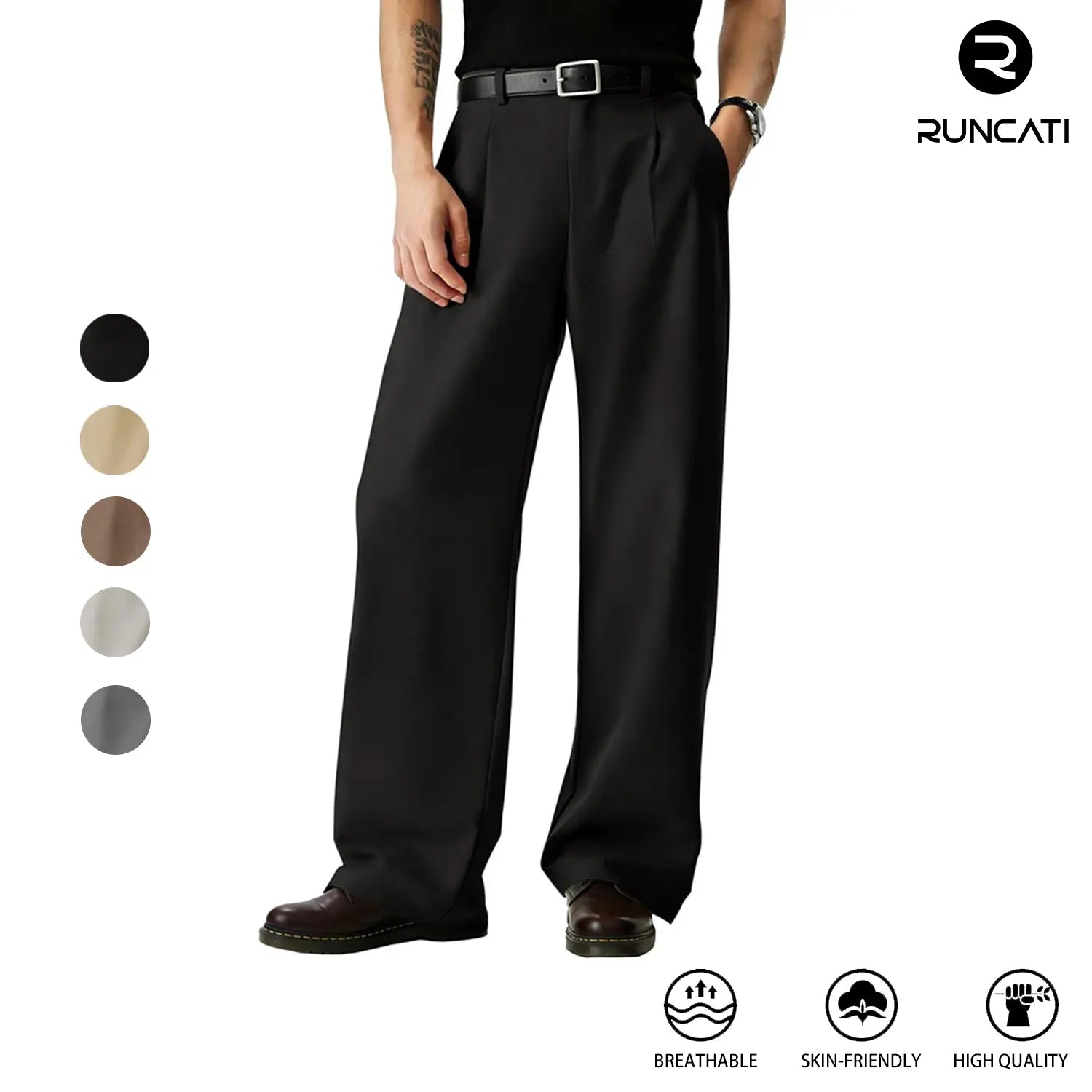 Runcati Mens Baggy Dress Pants Old Money Pleated 30"/32" Casual Wide Leg Slacks Relaxed Fit Lightweight Work Business Trouser