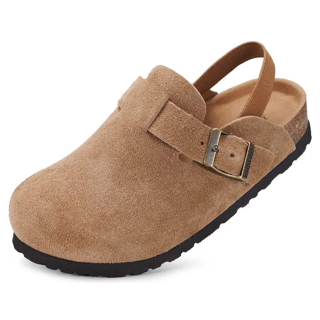 Kids Suede Clogs Toddler Clogs Boys Girls Cork Footbed Sandals Potato Shoes Leather Slip on Mules Adjustable Buckle