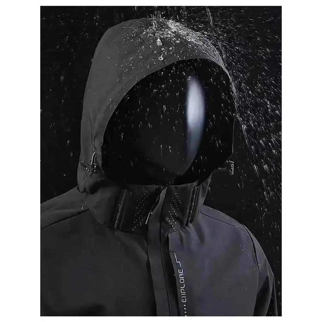 Men'S Fitted Woven Rain Jacket, Solid Waterproof Windbreaker with Full-Zip & Adjustable Hood, Lightweight Outerwear for Hiking, Hooded, Outdoor, Chain, Sports Outerwear, Plain, Casual, Tops, Long Sleeve, Mens Clothing, Jackets Zip Up