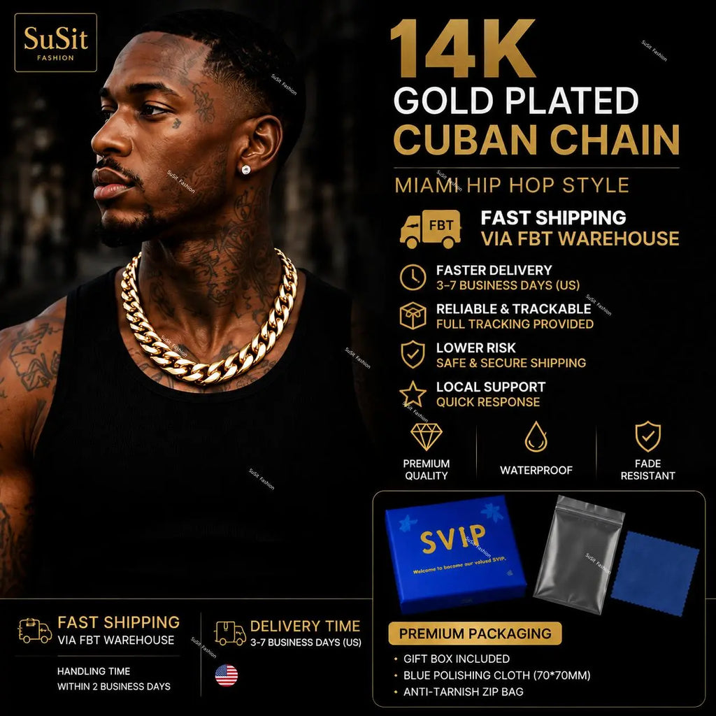 Men’S 14K Gold Cuban Link Chain Necklace – Miami Hip Hop Thick Gold Chain, Waterproof & Fade Resistant Statement Jewelry for Street Style