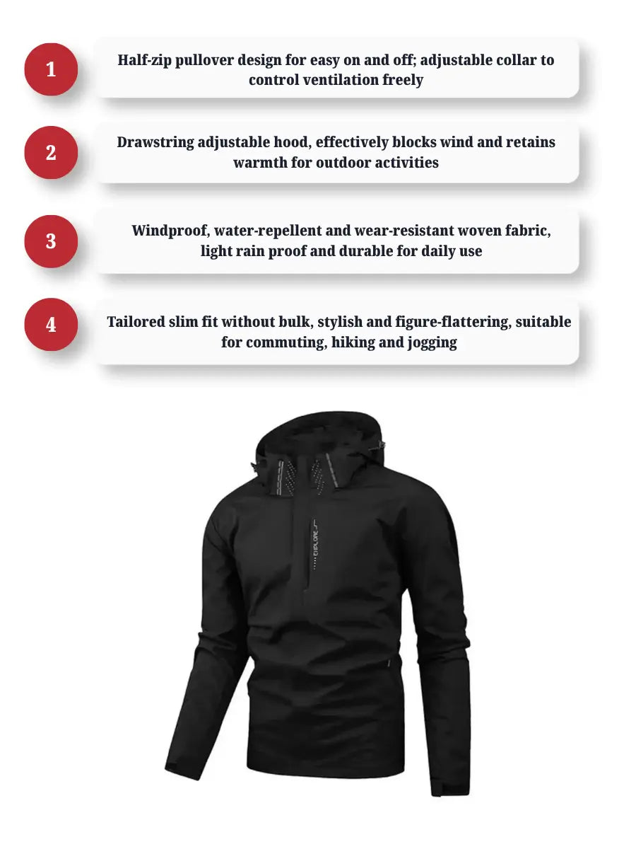 Men'S Fitted Woven Rain Jacket, Solid Waterproof Windbreaker with Full-Zip & Adjustable Hood, Lightweight Outerwear for Hiking, Hooded, Outdoor, Chain, Sports Outerwear, Plain, Casual, Tops, Long Sleeve, Mens Clothing, Jackets Zip Up