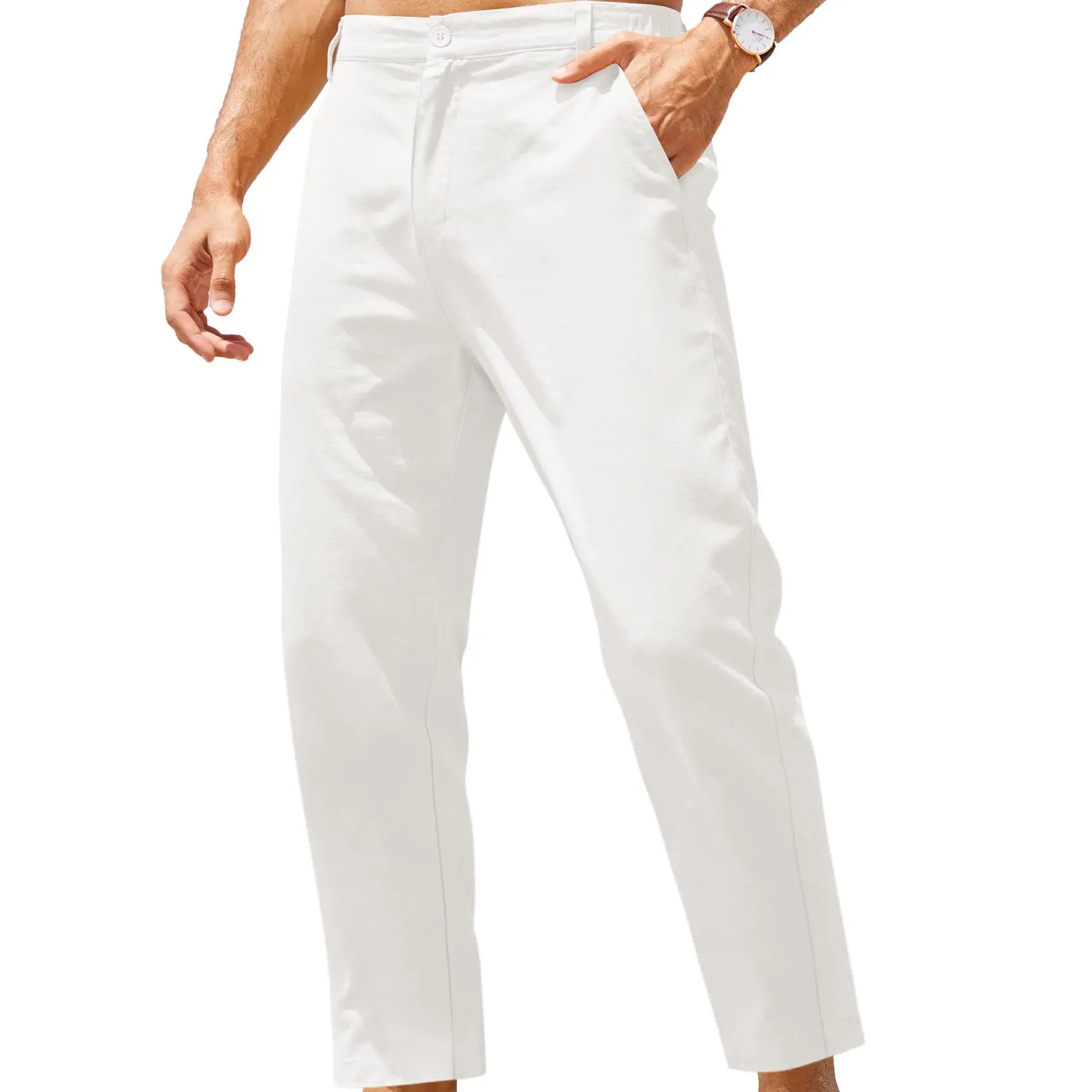 COOFANDY Men'S Cotton Linen Pants Elastic Waist Lightweight Casual Pants Slim Fit Yoga Beach Pants with Pockets Menswear Trouser Daily