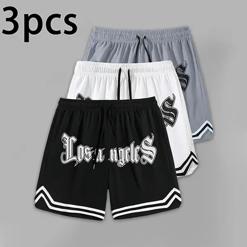 3PCS Men'S Shorts，Mens Shorts，Casual，Jersey Men，Boyfriend Style Printed，Gym Clothes Men，Pantalones De Hombre，Athletic Shorts，Gym Shorts，Drawstring Waistband,Basketball Shorts，Elasticity Lightweight Sweatpants Perfect for Basketball College Shorts