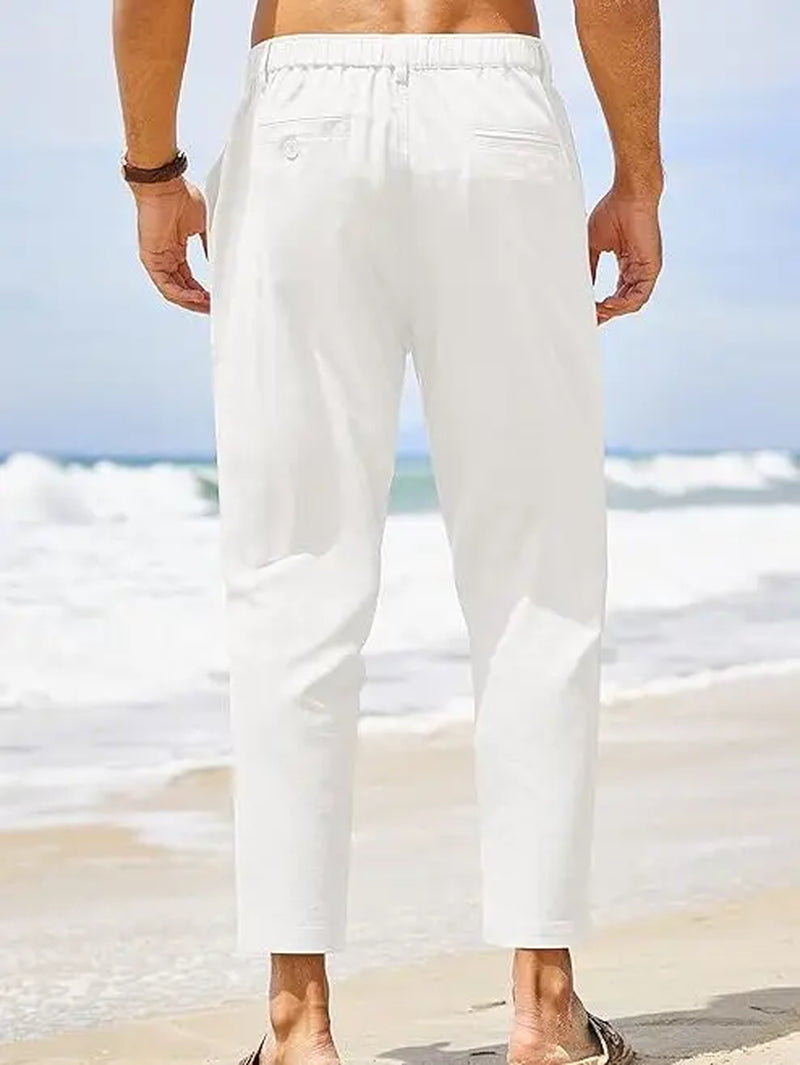 COOFANDY Men'S Cotton Linen Pants Elastic Waist Lightweight Casual Pants Slim Fit Yoga Beach Pants with Pockets Menswear Trouser Daily