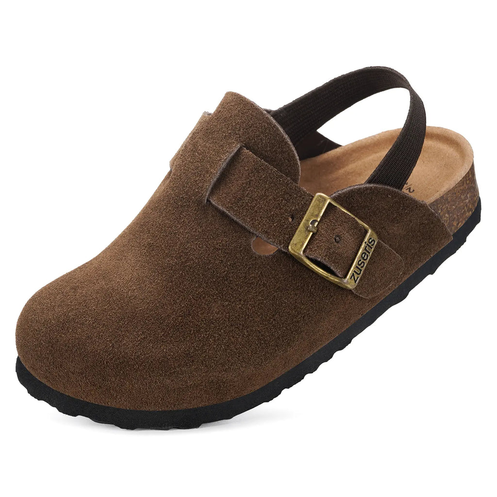 Kids Suede Clogs Toddler Clogs Boys Girls Cork Footbed Sandals Potato Shoes Leather Slip on Mules Adjustable Buckle