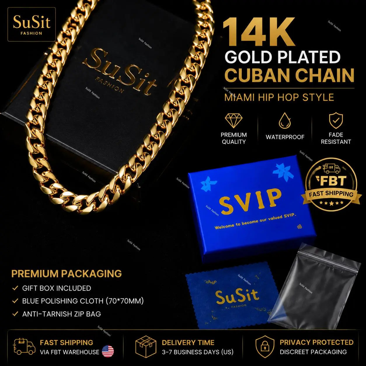 Men’S 14K Gold Cuban Link Chain Necklace – Miami Hip Hop Thick Gold Chain, Waterproof & Fade Resistant Statement Jewelry for Street Style