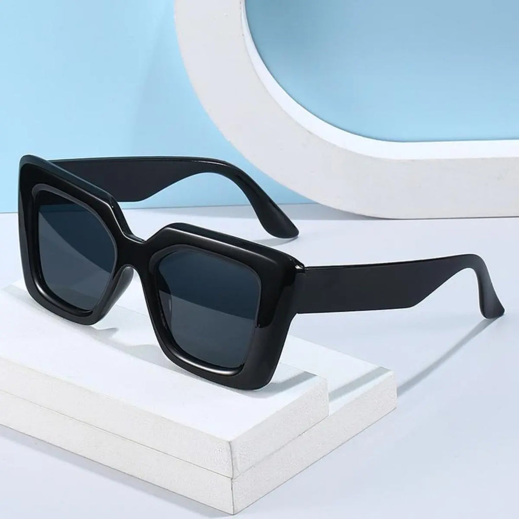 Women'S 4-Piece Oversized Square Sunglasses - Semi-Rimless Chic Black Anti-Uv Minimalist Eyewear, Leopard Print Styles, for Streetwear, Outdoor Use, Sunglasses for Women, Womens Sunglasses