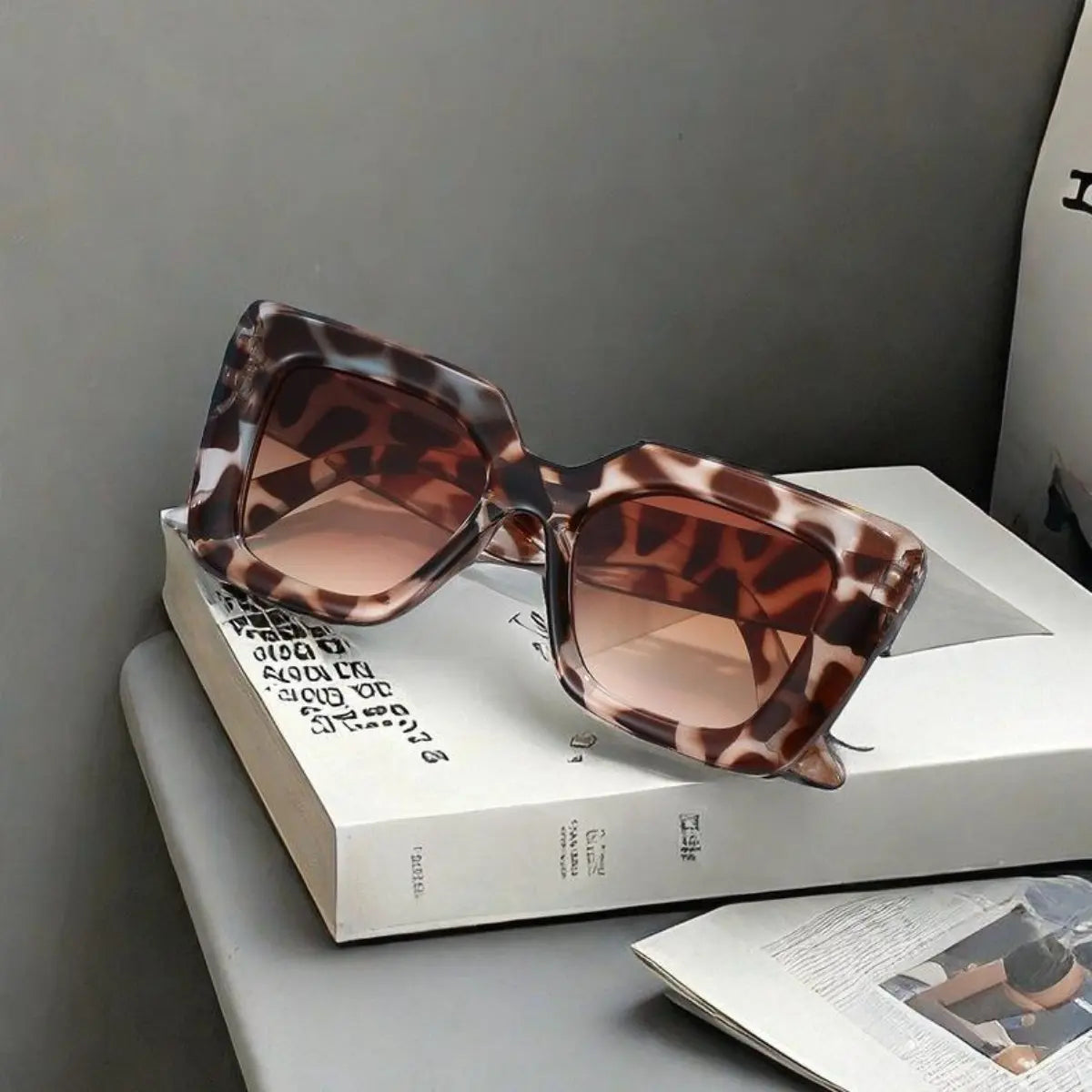 Women'S 4-Piece Oversized Square Sunglasses - Semi-Rimless Chic Black Anti-Uv Minimalist Eyewear, Leopard Print Styles, for Streetwear, Outdoor Use, Sunglasses for Women, Womens Sunglasses