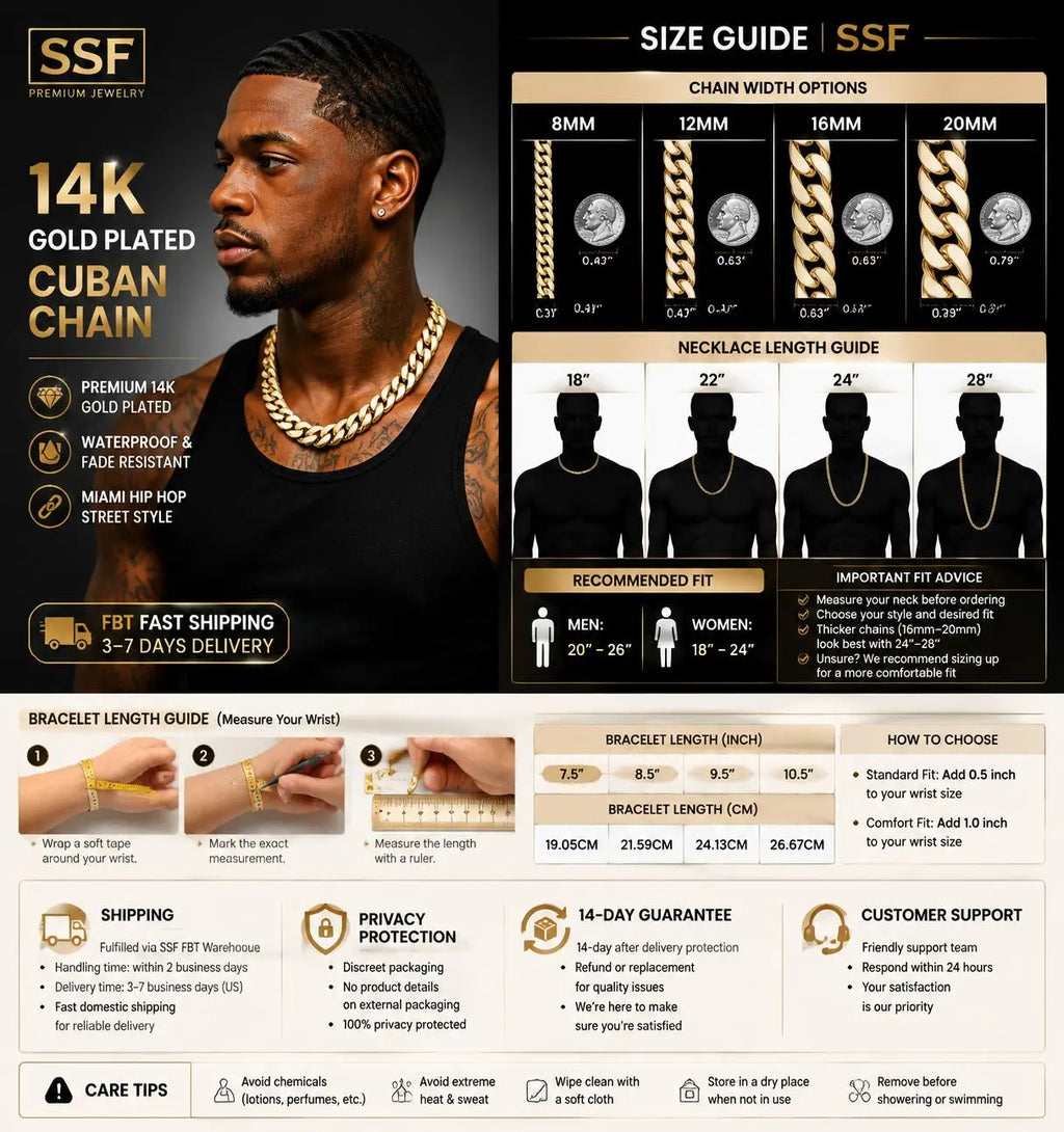 Men’S 14K Gold Cuban Link Chain Necklace – Miami Hip Hop Thick Gold Chain, Waterproof & Fade Resistant Statement Jewelry for Street Style