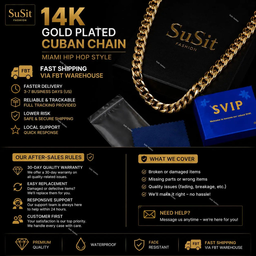 Men’S 14K Gold Cuban Link Chain Necklace – Miami Hip Hop Thick Gold Chain, Waterproof & Fade Resistant Statement Jewelry for Street Style