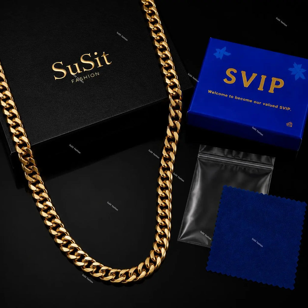 Men’S 14K Gold Cuban Link Chain Necklace – Miami Hip Hop Thick Gold Chain, Waterproof & Fade Resistant Statement Jewelry for Street Style