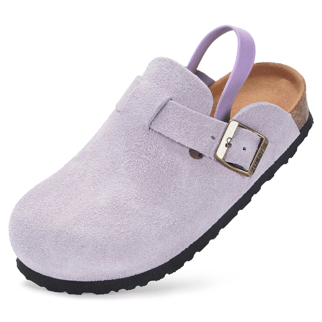 Kids Suede Clogs Toddler Clogs Boys Girls Cork Footbed Sandals Potato Shoes Leather Slip on Mules Adjustable Buckle