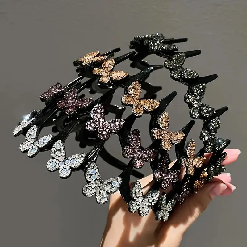 Headbands for Women, 4-Piece Elegant Butterfly Set with Wavy Crystal Design, Lightweight & Non-Slip Girly Feminine Accessories for Parties, Women'S Fashion, Accessories for Women