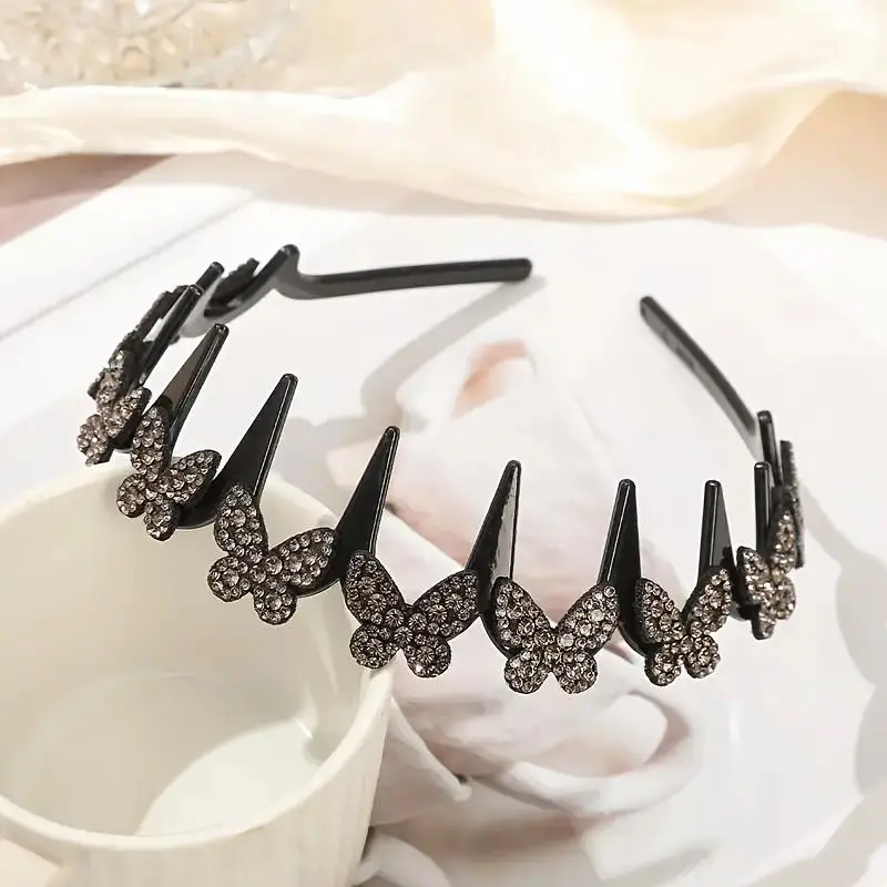 Headbands for Women, 4-Piece Elegant Butterfly Set with Wavy Crystal Design, Lightweight & Non-Slip Girly Feminine Accessories for Parties, Women'S Fashion, Accessories for Women