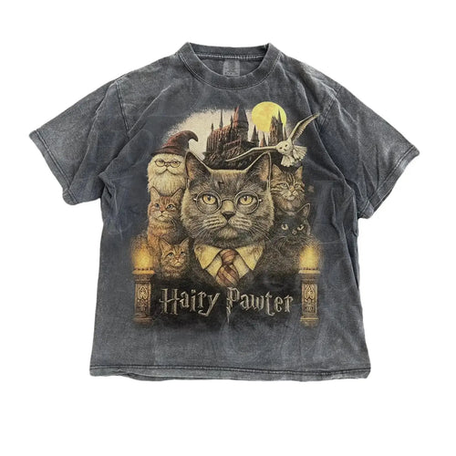 Hairy Pawter Vintage 90S Graphic Shirt, Retro Funny Cat Shirt, Cat Wizard Fantasy Shirt, Wizarding School Tee, Reader Gift, Comfort Colors