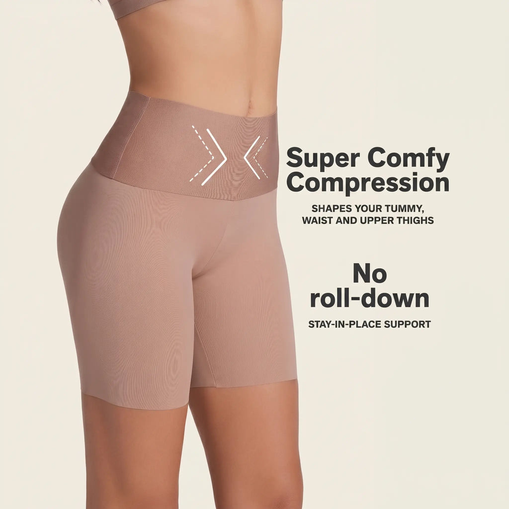 Heycomfy Stay-In-Place Seamless Shapewear Shorts - High-Waisted Body Tummy Control Shaper Sculpting Soft Fabric Ruched Design for Light Compression & Anti-Slip Grip Technology, M