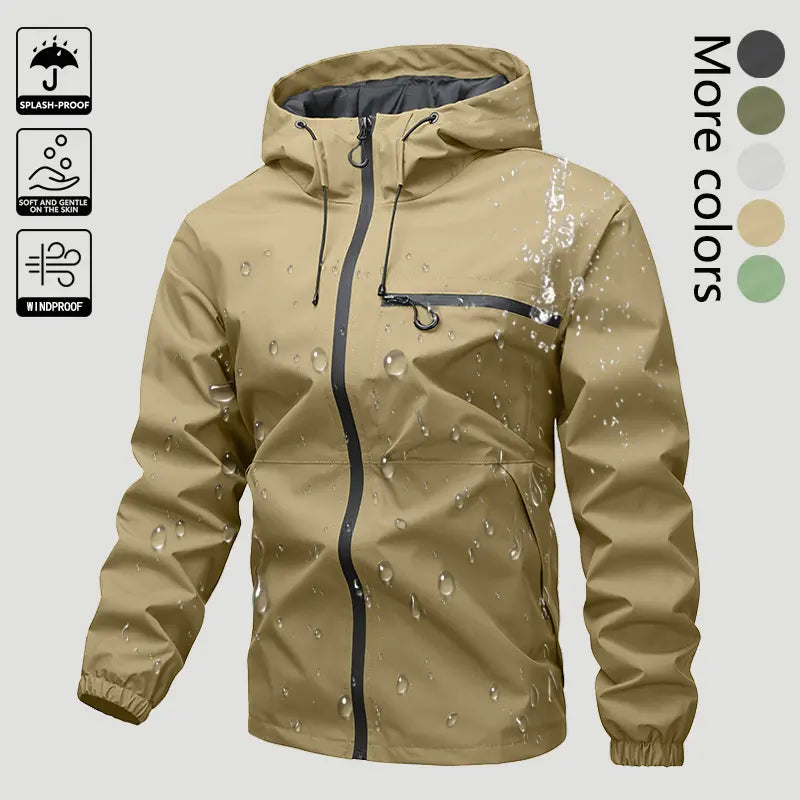 Men’S Lightweight Windproof Softshell Hooded Jacket Featuring a Drawstring Design, Sporty Casual Style, Front Pocket and Side Zipper, Suitable for Spring and Autumn and Back-To-School Season Wear; Long-Sleeve Style Is Ideal for Outdoor Activities in Sprin
