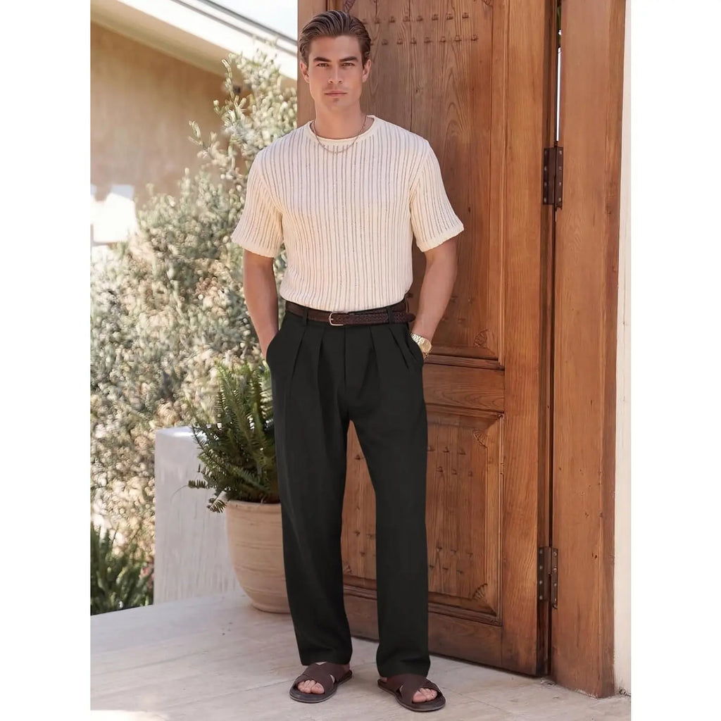 Runcati Mens Baggy Dress Pants Old Money Pleated 30"/32" Casual Wide Leg Slacks Relaxed Fit Lightweight Work Business Trouser
