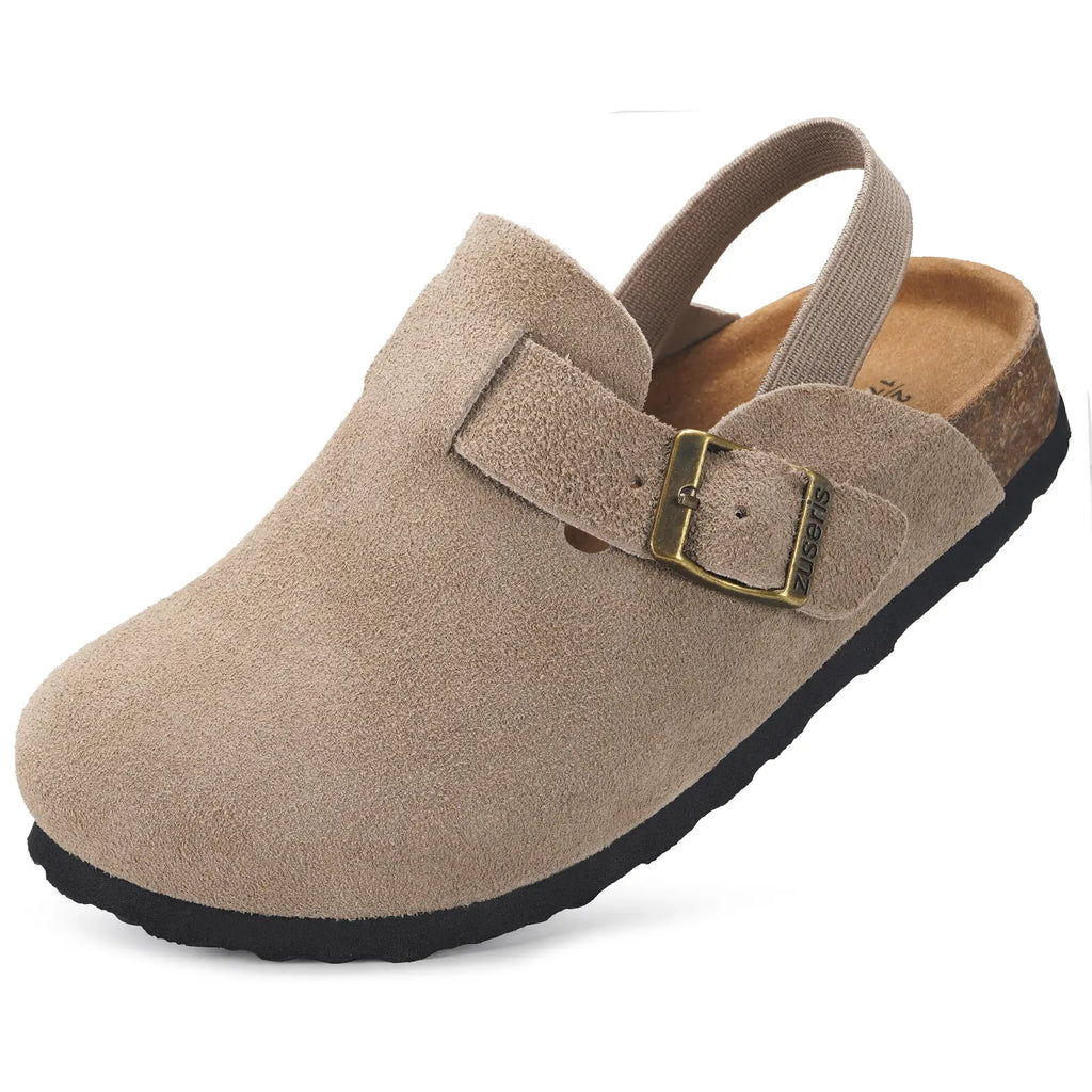 Kids Suede Clogs Toddler Clogs Boys Girls Cork Footbed Sandals Potato Shoes Leather Slip on Mules Adjustable Buckle