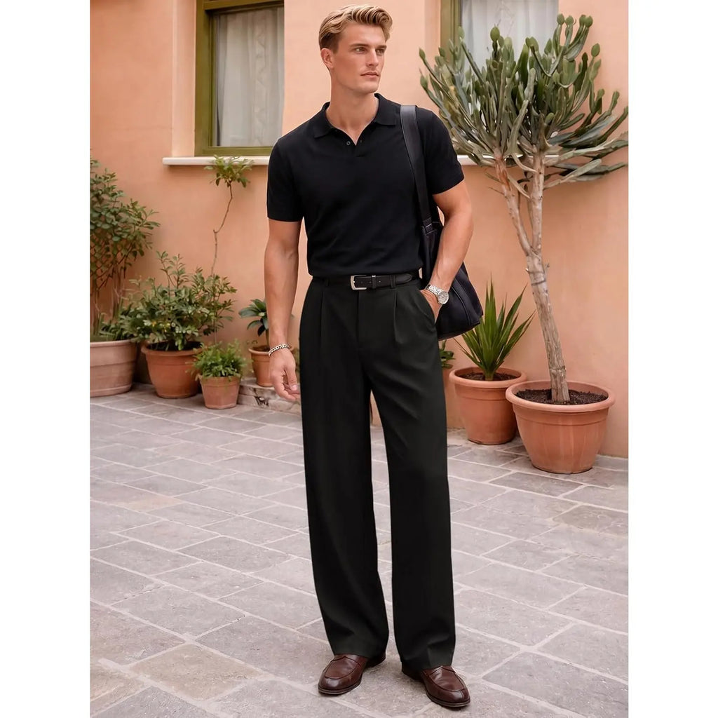 Runcati Mens Baggy Dress Pants Old Money Pleated 30"/32" Casual Wide Leg Slacks Relaxed Fit Lightweight Work Business Trouser